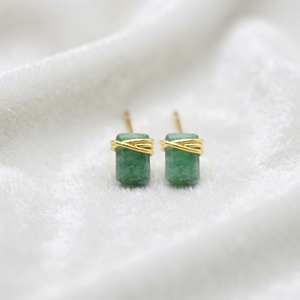 Ratnarachit Women's Minimalist Wire Wrapped Sapphire <b>Earrings</b> 6x4mm Green Gemstone <b>Studs</b> Gold Silver Rose Gold Plated Brass - Product Image 2