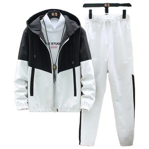 Nueva moda nueva impresión de letras para hombres Patchwork cremallera ropa deportiva + Pantalones conjunto Casual Jogging Fitness conjunto de 2 piezas - Product Image 1