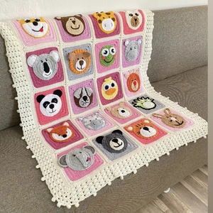 ผ้าห่มถักโครเชต์ลายหน้าสัตว์น่ารัก สีสันสดใส ลายกรานนี่สแควร์ สำหรับผู้ใหญ่ ใช้ในบ้าน ป้องกันไรฝุ่น ใช้ได้ทุกฤดู - Product Image 2