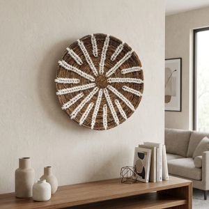 Natural Banana Bark <b>Macrame</b> Wall Basket Natural Color Starburst Radial Sun Shallow Tray Pure <b>Art</b> Setup Room Decor Boho Removable - Product Image 6