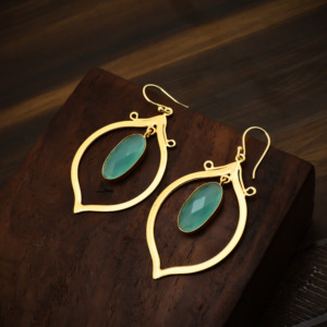 <b>Unique</b> Vintage 18k Gold Plated Drop Earrings-Chalcedony Quartz Gemstone Jewelry-<b>Gift</b> <b>for</b> <b>Her</b> - Product Image 2