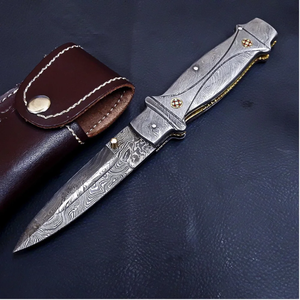 Couteau de poche pliant en acier Damas forgé à la main, manche en acier Damas, couteau de camping et de bushcraft, marque privée OEM - Product Image 6