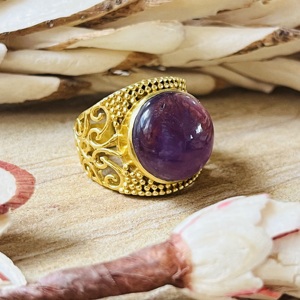 Luxury Style Boho Filigree <b>Rings</b> Ethnic Brass Jewelry Women 18k <b>Gold</b> Plated Statement Amethyst <b>Cocktail</b> <b>Ring</b> For Wholesale - Product Image 2