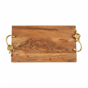 Luxury Solid Wood Serving Tray With Gold Floral Handles Decorative Wood Platter For <b>Coffee</b> <b>Table</b> Board Wholesale Suppliers - Product Image 1