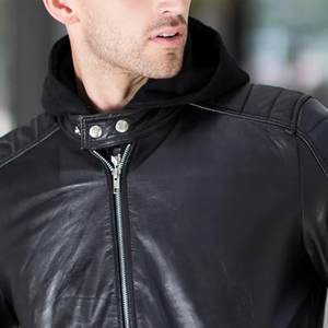 Veste en cuir noire pour homme, nouvelle collection, logo personnalisé, fermeture éclair, capuche, haute qualité, streetwear, hiver. - Product Image 6
