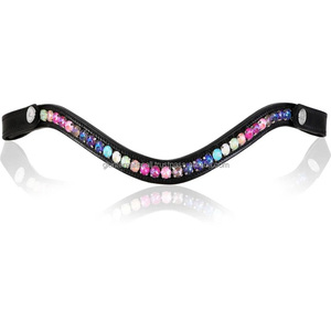 <b>Top</b> Brand <b>Rainbow</b> Crystals Diamante mega bling chain inlaid Empty channel Black English Leather horse brow band for bridle - Product Image 2