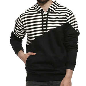 Sweat-shirt à capuche rayé pour homme, noir et blanc, en coton tricoté, décontracté, manches longues, avec poche, pour l'automne - Product Image 1