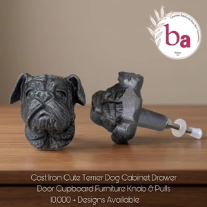 Poignée de meuble en fonte en forme de chien Terrier, style industriel, pour tiroirs de commode et bar, réglable, durable, forme originale - Product Image 1