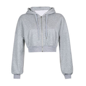 Sudadera con Capucha Corta para Mujer, Informal, de Manga Larga, Sudadera con Capucha, Moda Urbana, Top Corto - Product Image 1