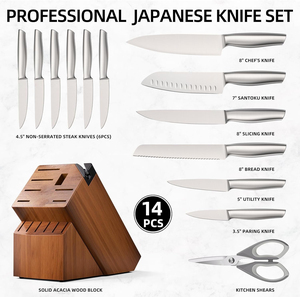 Juego de cuchillos de cocina de acero inoxidable de 14 piezas con soporte para cuchillos - juego de cuchillos de chef japonés profesional con tijeras de cocina OEMODM - Product Image 2