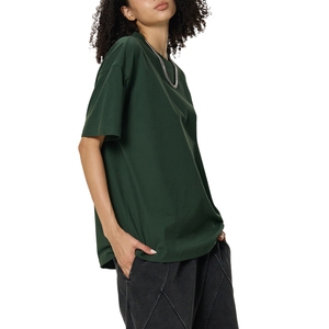 Camiseta Unisex Oversize Verde Oscuro Cuello Redondo Hombros Caídos Algodón Básico Streetwear Venta al por Mayor - Product Image 3