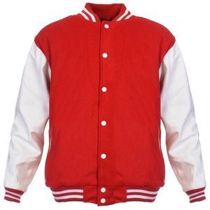 Blouson universitaire personnalisé unisexe en laine et viscose rouge chauffant, style High Street, automne, avec lettrage, type baseball, marque privée, vente en gros pour équipes - Product Image 1