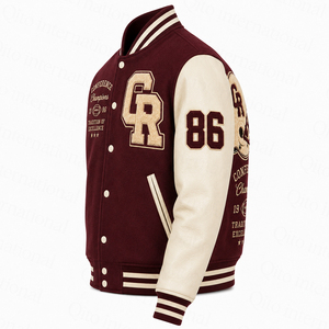 Chaqueta Varsity con Mangas de Cuero, Nombre del Jugador Personalizado Bordado en Chenille, Cuello de Punto Acanalado, Mangas de Cuero en Contraste - Product Image 2