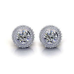 Pendientes de Diamantes Cultivados en Laboratorio con Corte Redondo y Doble Halo, Micro Pavé en Oro de 10K - Product Image 1