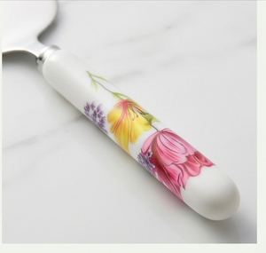 Juego de Servir Pasteles de Acero Inoxidable con Asa de Cerámica Floral, Ideal para Bodas, Regalos y Celebraciones Especiales - Product Image 2