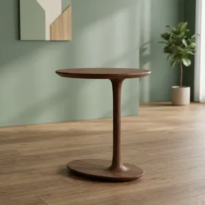 Modern Solid Wood Side <b>Table</b> With Sculptural Pedestal Base Handmade Round Accent <b>End</b> <b>Table</b> for Living Room Bedroom Decor - Product Image 2
