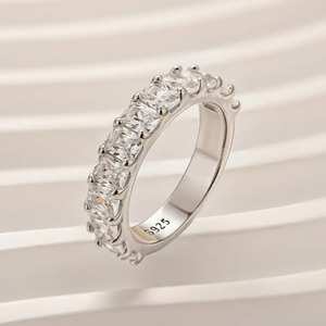925 Moissanite 3.0 Carat Radiant Cut Half Wedding <b>Band</b> <b>Travel</b> Ring Sterling Silver Gold Plated Classic Luxe Women - Product Image 3
