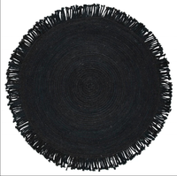 Tapis de zone en jute tressé réversible, plus écologique, style classique, tissé à la main, noir, avec pompons, pour la maison et la chambre, format moyen