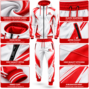 Ensemble de survêtement à capuche personnalisé avec logo par sublimation, coupe ajustée, imprimé intégral, vêtements de sport pour l'entraînement en équipe, veste légère et respirante pour hommes - Product Image 5