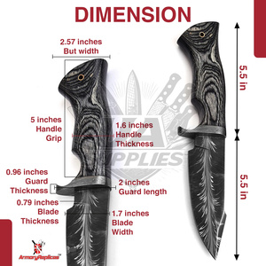 Cuchillo de Caza UA Supplies Industrial de Alta Calidad con Hoja de Acero Damasco con Patrón de Plumas en Mosaico y Mango Ergonómico de Madera - Product Image 3