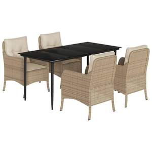 5 pezzi Beige Poly Rattan Patio Set da pranzo con cuscini elegante collezione di mobili da esterno - Product Image 2