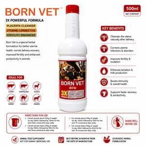 Sirop Herbal BornVet Tonique Utérin à Formule 3X pour le Soutien de la Fertilité Post-Insémination chez les Bovins, Buffleaux, Moutons et Chèvres |   Pack de 500 ml - Product Image 3