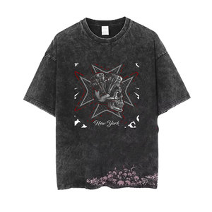 Regular Fit Men's Black T-Shirt with Skull and Tropical Print Short Sleeve O-Neck Street Style Jersey Cotton 320g Gear - Product Image 4