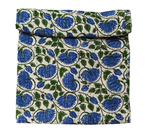 Silkgram Traditional Indigo Cotton Kantha <b>Quilt</b> Blue Floral Hand-Stitched Eco-Friendly All-Season Home Decor <b>Throw</b> Cover - Product Image 1