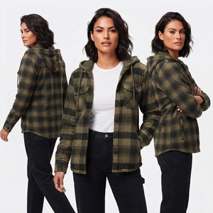 Women's Plaid Fleece <b>Jacket</b> Hooded Full Sleeve Winter Warm <b>Flannel</b> Outerwear <b>Jackets</b> Women <b>Flannel</b> <b>Jacket</b> With Sherpa Lining - Product Image 1