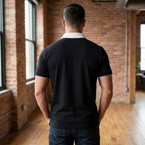 Vente en gros de vêtements streetwear pour hommes avec logo personnalisé, chemise en tricot imprimée, col contrastant blanc, demi-zip noir, minimaliste, OEM - Product Image 2