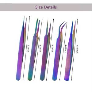 Ensemble de pinces à cils en acier inoxydable de précision, 5 pièces, couleur arc-en-ciel, pointe lisse pour extension de cils - Product Image 2