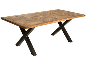 Nouvelle table à manger rectangulaire en bois de manguier massif de style européen avec pieds en métal pliants en X, moderne pour la maison, la cuisine, le bureau, le restaurant - Product Image 2