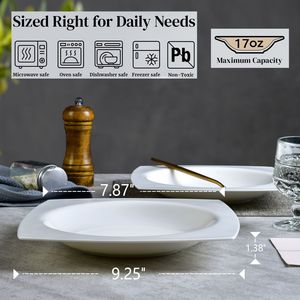 Elegant White Ceramic Kitchen <b>Plate</b> <b>Set</b> for 6 Microwave Safe <b>Square</b> Dinnerware for Dinner and Salad Serving - Product Image 3