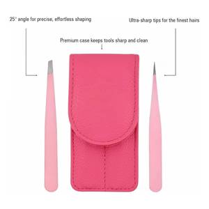 Juego de pinzas de precisión para cejas con ángulo de 25 grados y puntas ultra afiladas en estuche rosa premium - Product Image 2