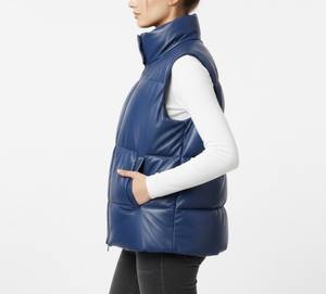 Gilet matelassé en cuir véritable imperméable pour femme avec rembourrage en fibre – Veste décontractée et élégante en cuir pour femme - Product Image 3