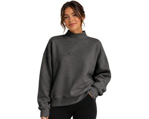 Sudadera Oversize de Cuello Alto para Mujer, Mezcla de Algodón, con Letras Grabadas en Relieve, Manga Larga, Estilo Urbano de Otoño, Ajuste Holgado - Product Image 1