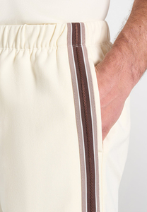 Men's Cream Cotton Bermuda Shorts With Side Stripe <b>Elastic</b> Waist Casual Style - Product Image 5