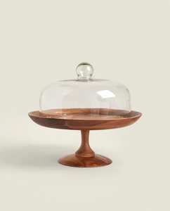 Premium Finish Wooden <b>Cake</b> <b>Stand</b> With Clear <b>Glass</b> Cover For Cupcake Display And Elegant Catering Event - Product Image 1