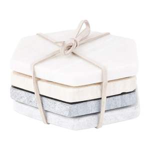 Ensemble de dessous-de-verre en marbre écologique avec finition en pierre, tapis et coussinets durables et lavables - Product Image 4