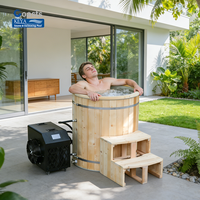 Tragbare Freistehende Kiefernholz-Kaltwasserwanne mit Externem Kühler für Garten, Terrasse, Entspannung und Erholung
