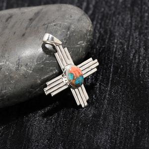 Colgante para Mujer, de Plata de Ley 925, con Ostra Natural, Cobre, Turquesa, Gema del Mes de Diciembre, Joyería Bohemia Hecha a Mano - Product Image 2