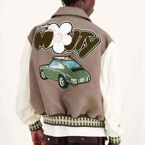 แจ็คเก็ตเบสบอลแบบวาร์ซิตี้สำหรับผู้ชาย รุ่น OEM แบบกำหนดเอง สำหรับฤดูหนาว ปักลายเชนิลล์ แขนหนัง สไตล์เบสบอล - Product Image 2