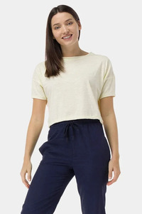Camiseta Corta para Mujer, Cuello Redondo, Manga Corta, Color Sólido, Corte Holgado, Estilo Casual, 100% Algodón Tejido, Transpirable, Primavera Verano - Product Image 4