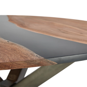 Mesa de Comedor Redonda de Madera de Acacia Maciza con Resina Epoxi, Patas Metálicas Plegables en Forma de X, Estilo Industrial Moderno para Hogar, Cocina o Restaurante - Product Image 6