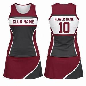 Custom Unisex Maroon Black Color Block Tennis Kit Sublimation Print Quick Dry Elastic Waist Breathable V-neck Short Sleeve - Product Image 1