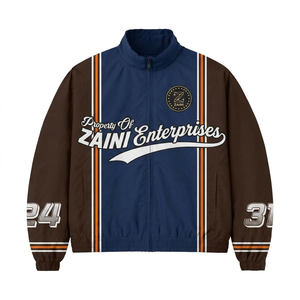 เสื้อแจ็คเก็ตกันลมผ้าแคนวาสพรีเมียม 220 GSM สีกรมท่า-น้ำตาล  แบบมีแผงสีตัดกัน พิมพ์ลายดิจิตอลตามสั่ง พร้อมโลโก้  เสื้อคลุมกันหนาวสำหรับผู้ชาย - Product Image 1