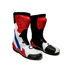 Botas de moto a media pantorrilla con parte superior de PU, forro de malla transpirable, cierre de cremallera, diseño estampado en rojo, blanco y azul, puntera cerrada y suela de goma. - Product Image 6