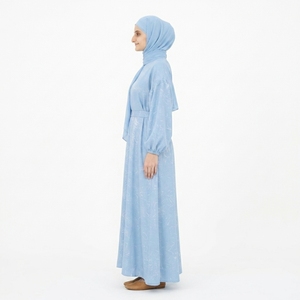Comfortable Casual Anti-Wrinkle Muslim Modest <b>Maxi</b> Dress with Long Sleeves Satin Fabric Matching Hijab for Daily Use All Seasons - Product Image 3