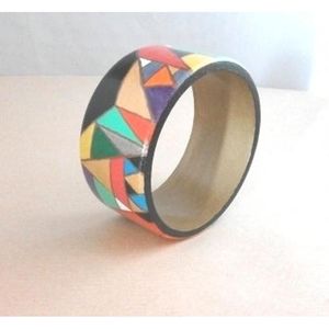 Rustic Artisan Ethnic <b>Indian</b> Wooden Bracelet Hand-Painted <b>Bangles</b> - Product Image 1