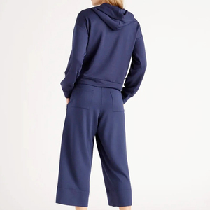 Conjunto Deportivo Azul Marino con Capucha para Mujer, Manga Larga, Corte Holgado, Color Sólido, Cintura con Cordón, Pantalones Anchos, Ropa Casual de Otoño - Product Image 2